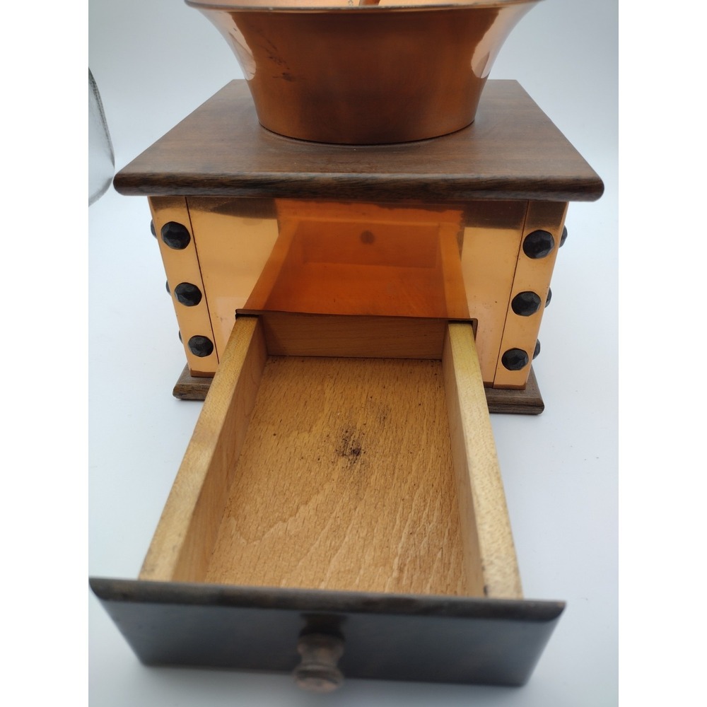 Vtg. Wood & Copper Brass Coffee Grinder With Drawer Verity Southall Ltd - Picture 2 of 9